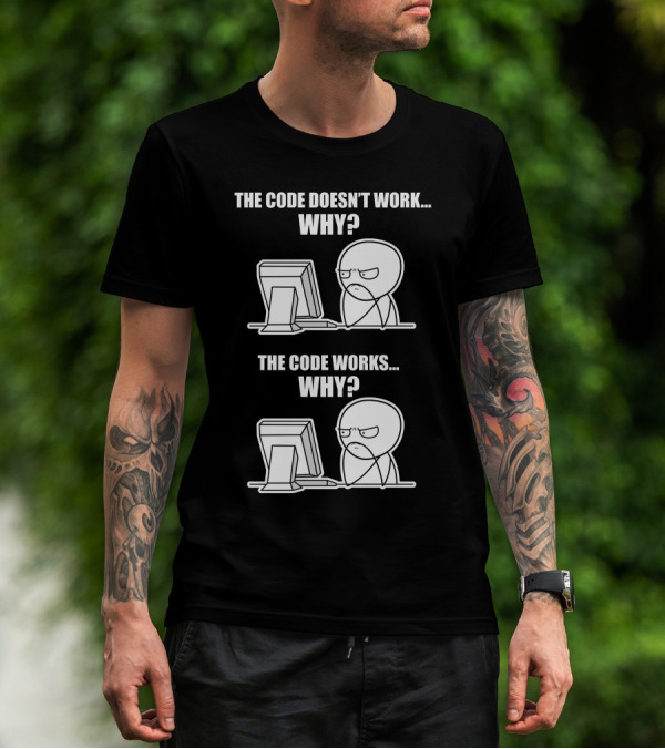 Funny Programmer Meme The Code Doesn't Work The Code Works Why T-Shirt