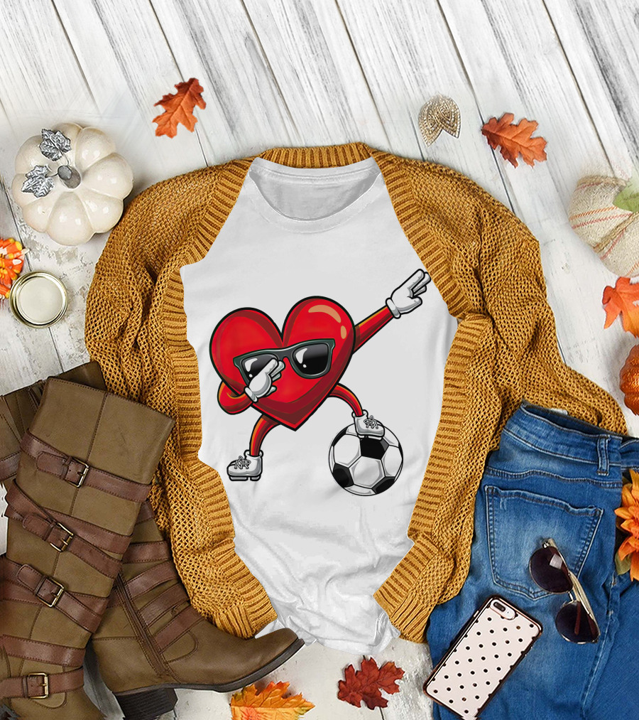 Dabbing Heart Valentine Soccer Boys Dab Cute Valentine's Day T-Shirt