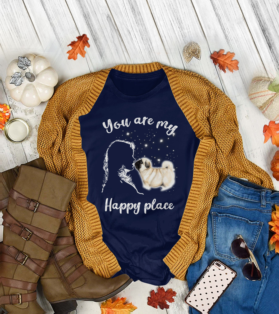 You Are My Happy Place RD Pug Silhouette and Stars T-Shirt