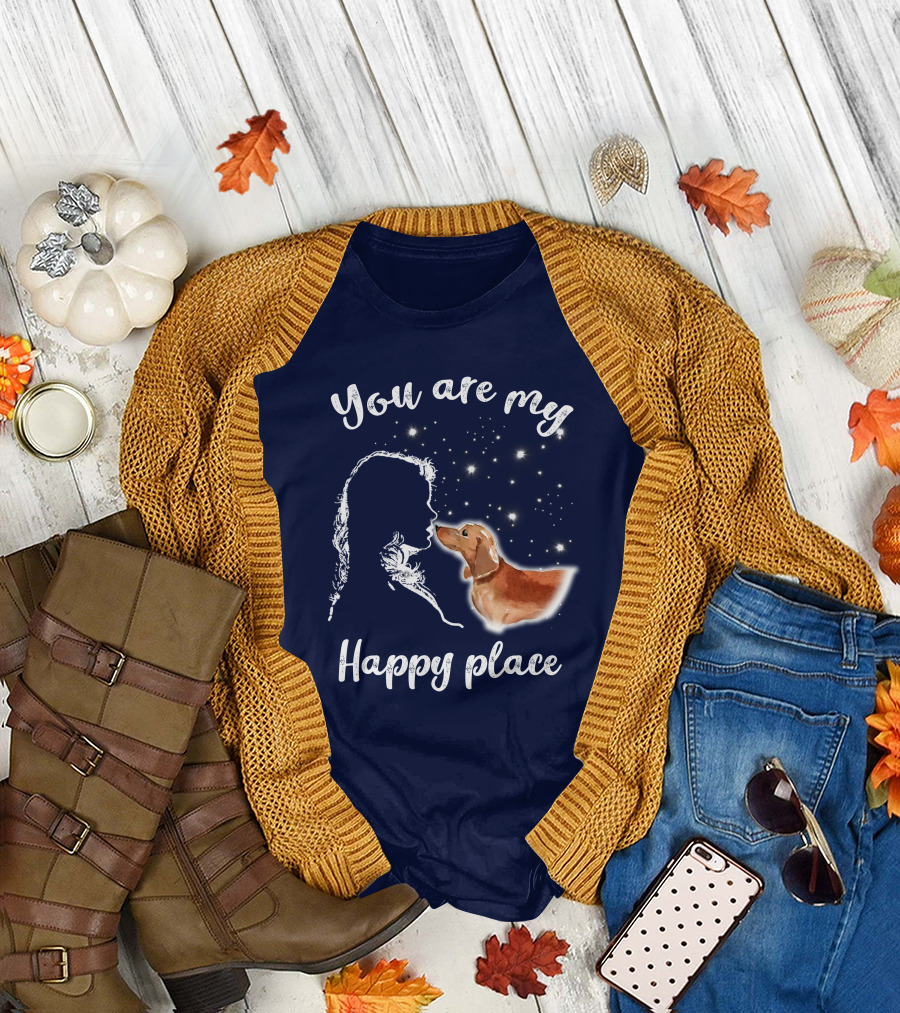 RD Dachshund You Are My Happy Place Silhouette and Stars T-Shirt