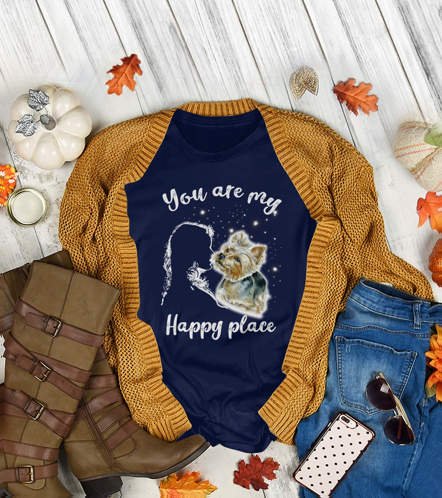 You are my Happy Place Yorkshire Silhouette with Dog and Stars T-Shirt