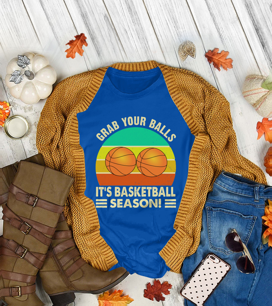 Grab Your Balls It's Basketball Season Vintage Sunset Basketballs T-Shirt