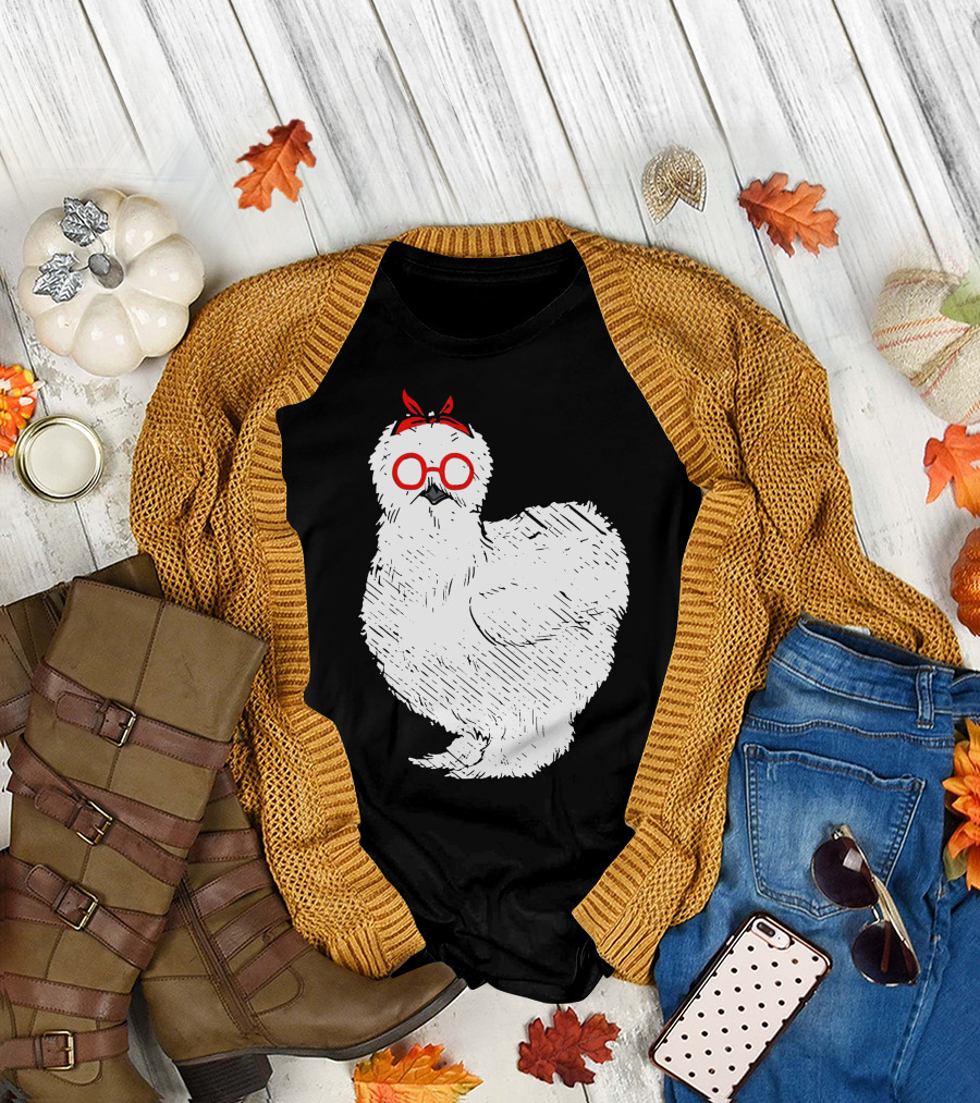 Funny Silky Chicken Silkie Chicken with Red Bandana and Glasses T-Shirt
