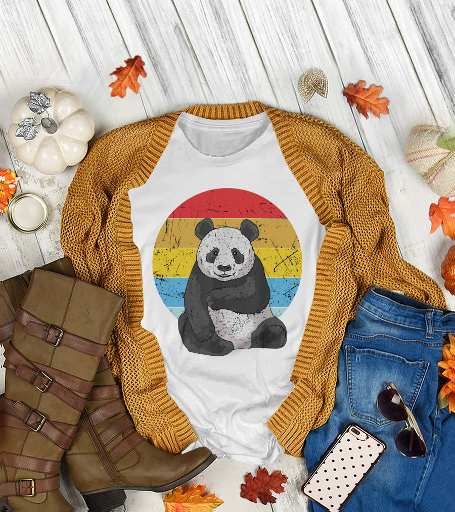 Retro Sunset Panda Vintage Panda Stripes T-Shirt
