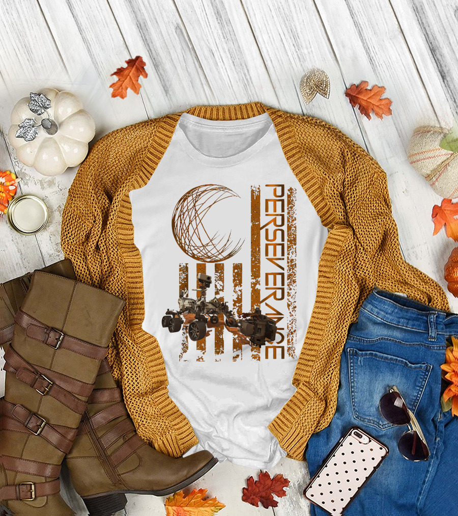 Perseverance Mars Rover and American Flag Elements T-Shirt