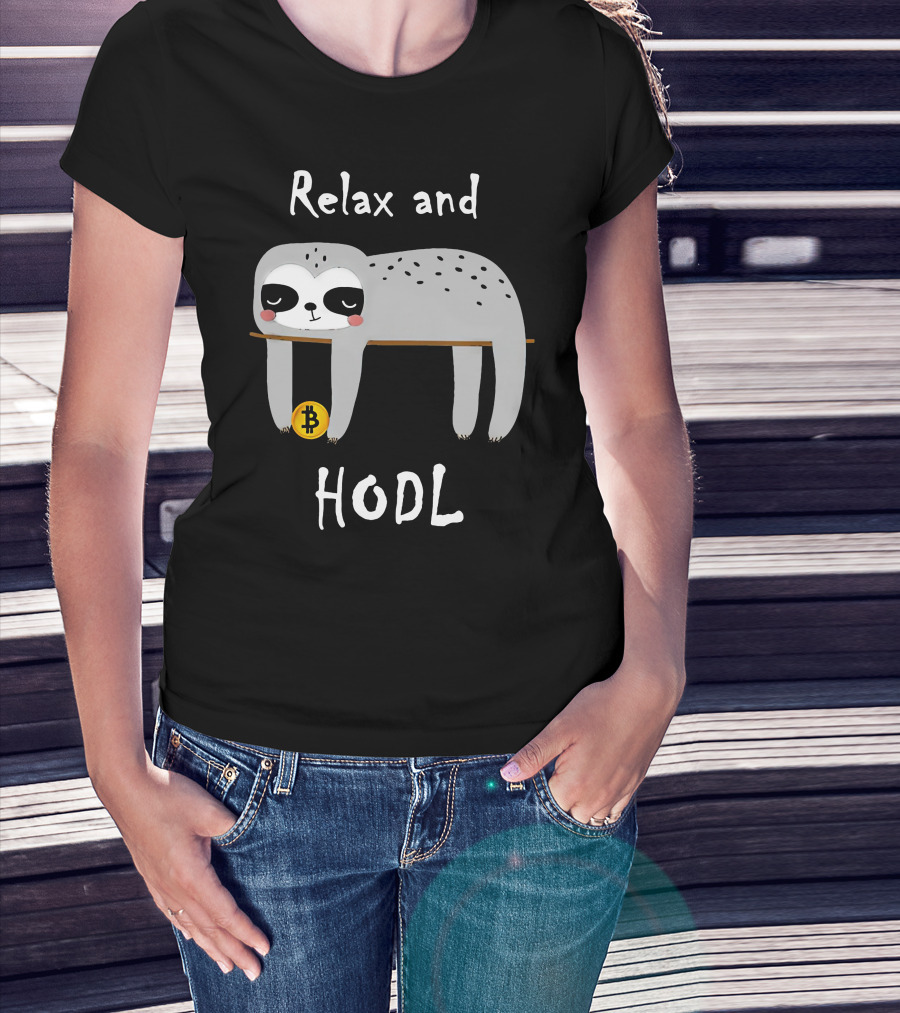 Relax And HODL Funny Bitcoin Crypto Sloth T-Shirt