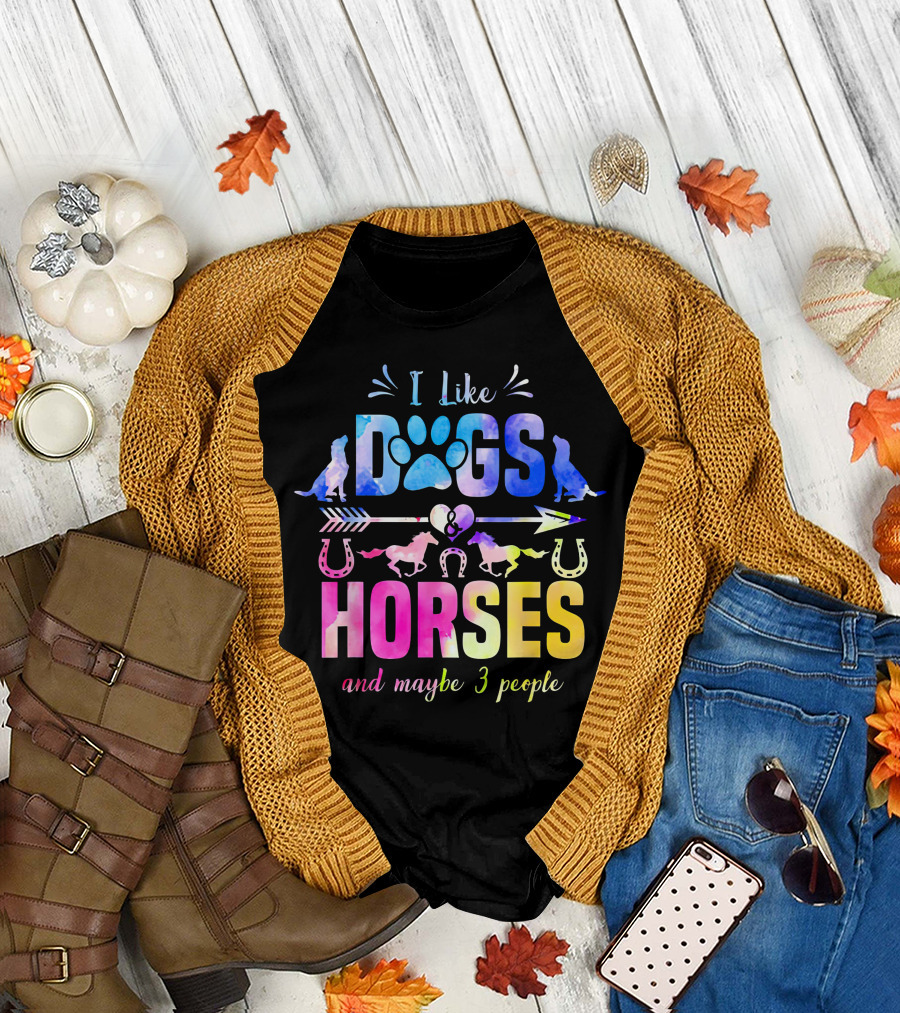 I Like Dogs Horses Maybe 3 People Colorful Paw Print Horseshoe Arrow T-Shirt