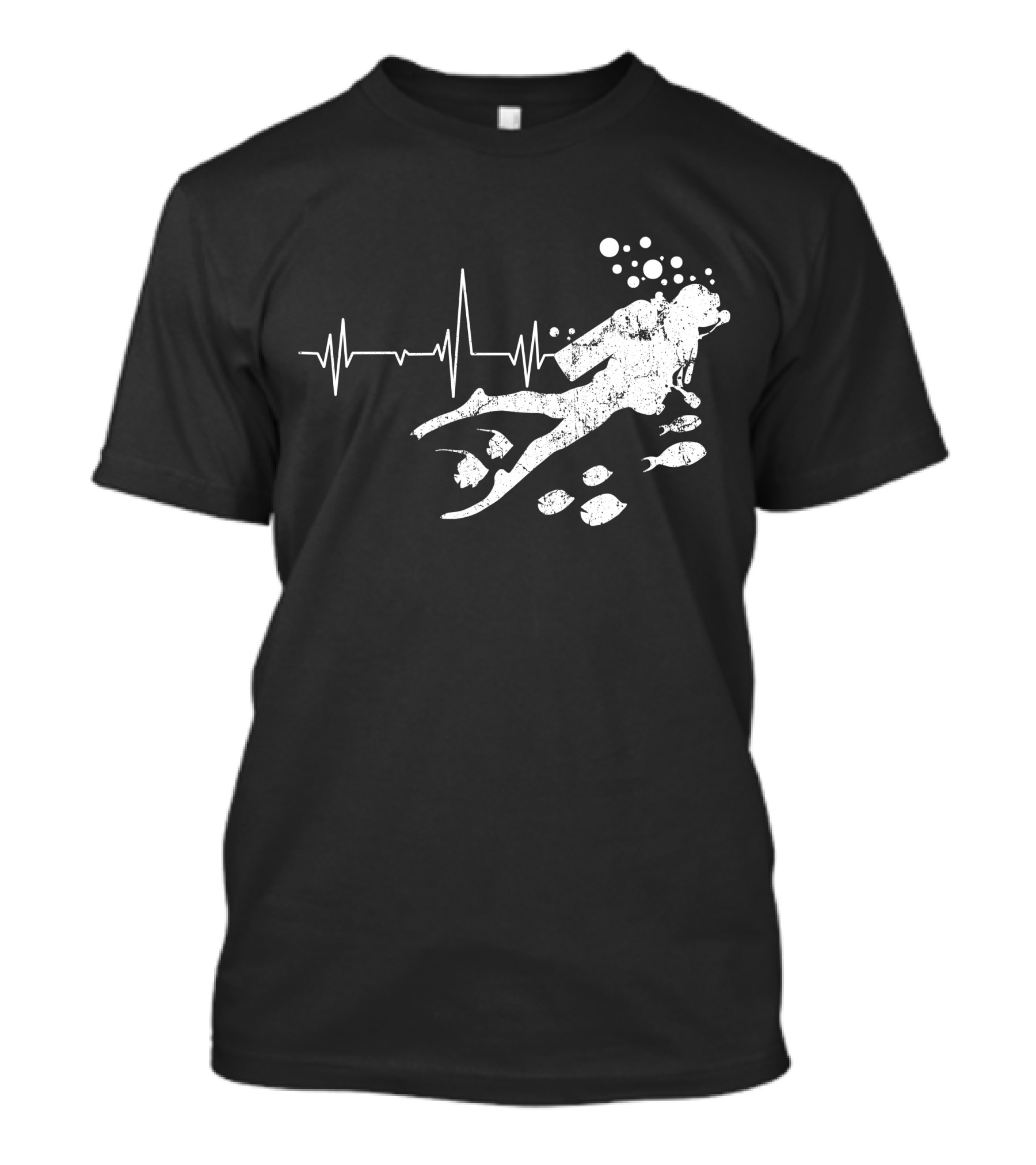 Scuba Diving Heartbeat Diver With Fish And Bubbles T-Shirt