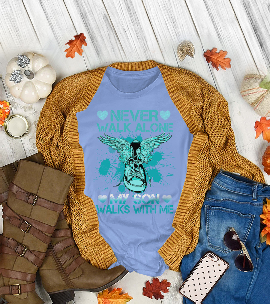 Never Walk Alone My Son Walks With Me Winged Shoe T-Shirt