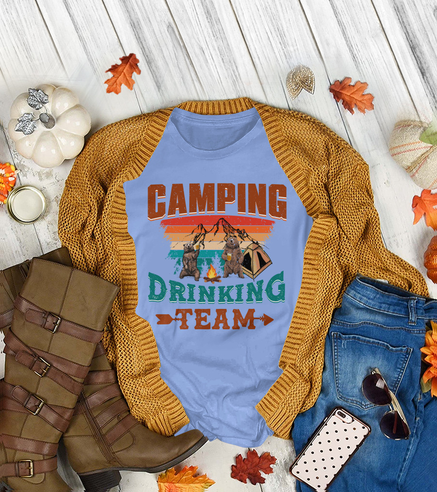 Camping Drinking Team Bears Campfire Tent Adventure T-Shirt
