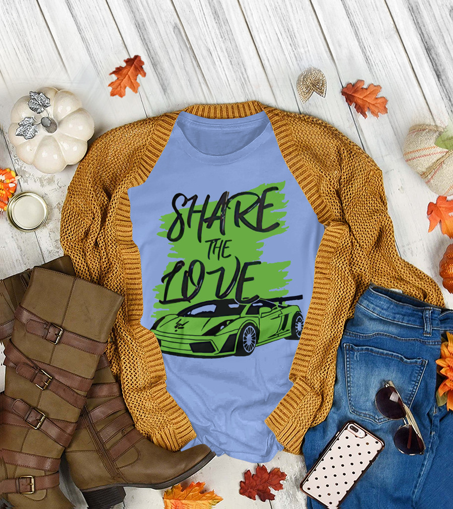 SHARE THE LOVE Awesome Green Sports Car T-Shirt