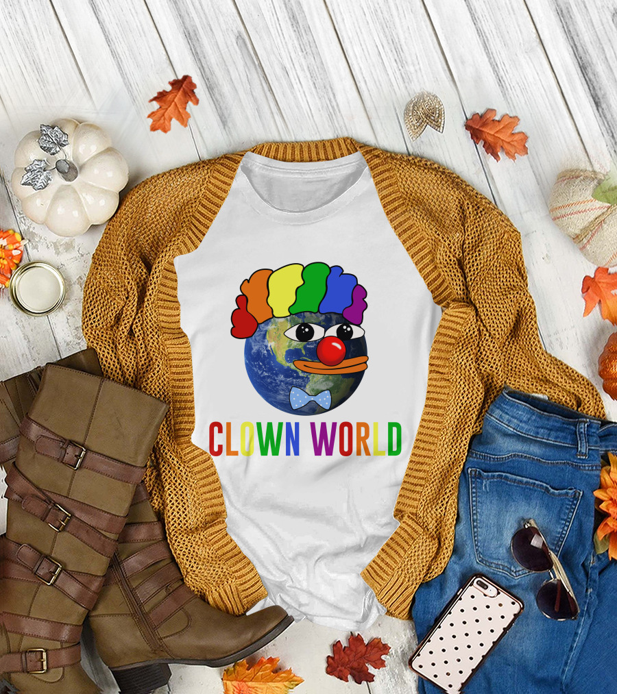 Clown World Honk Honk Meme Earth with Rainbow Wig and Red Nose T-Shirt