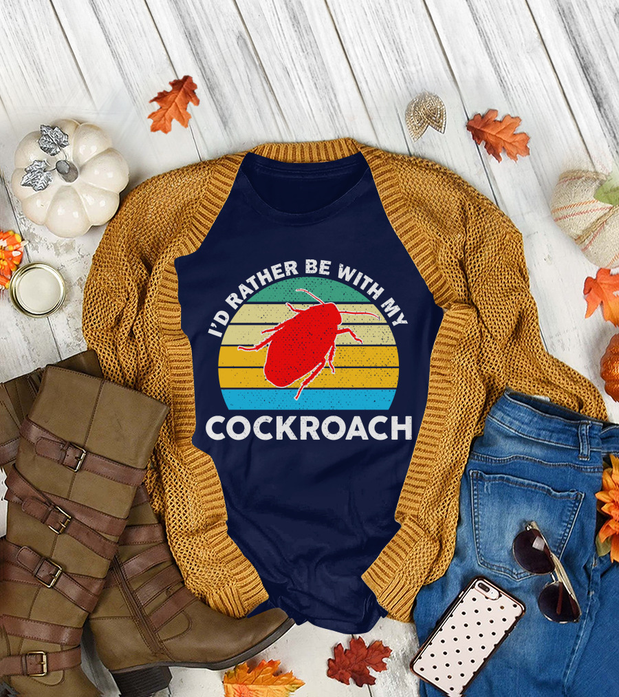 I'd Rather Be With My Cockroach Vintage Retro Stripes Cockroach T-Shirt