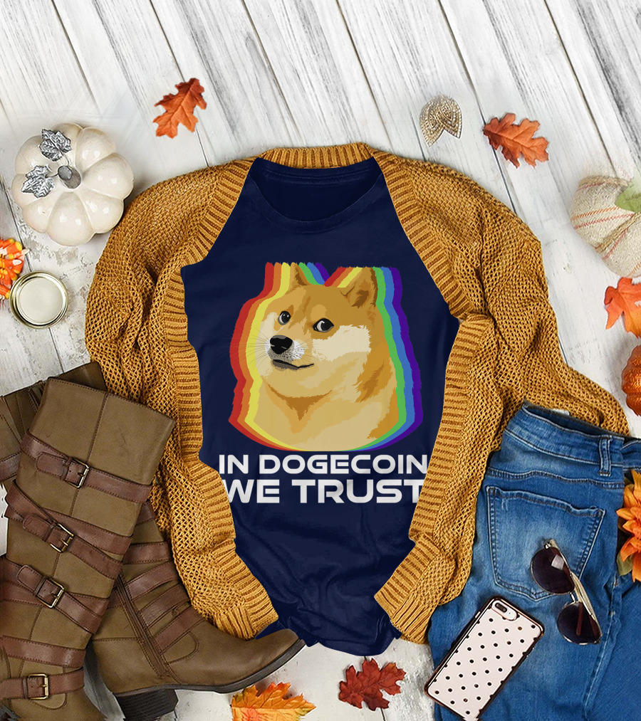 In Dogecoin We Trust Cryptocurrency Dogecoin Rainbow Shiba Inu T-Shirt