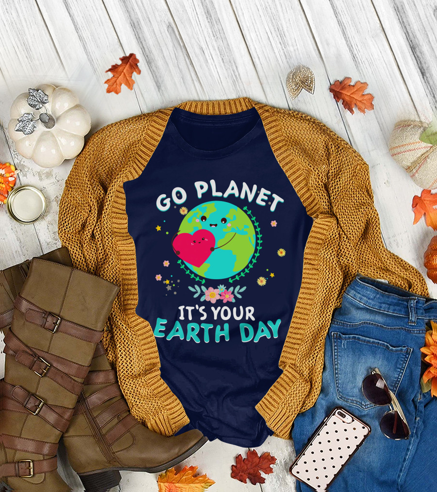 Go Planet It's Your Earth Day Cute Heart and Flowers T-Shirt
