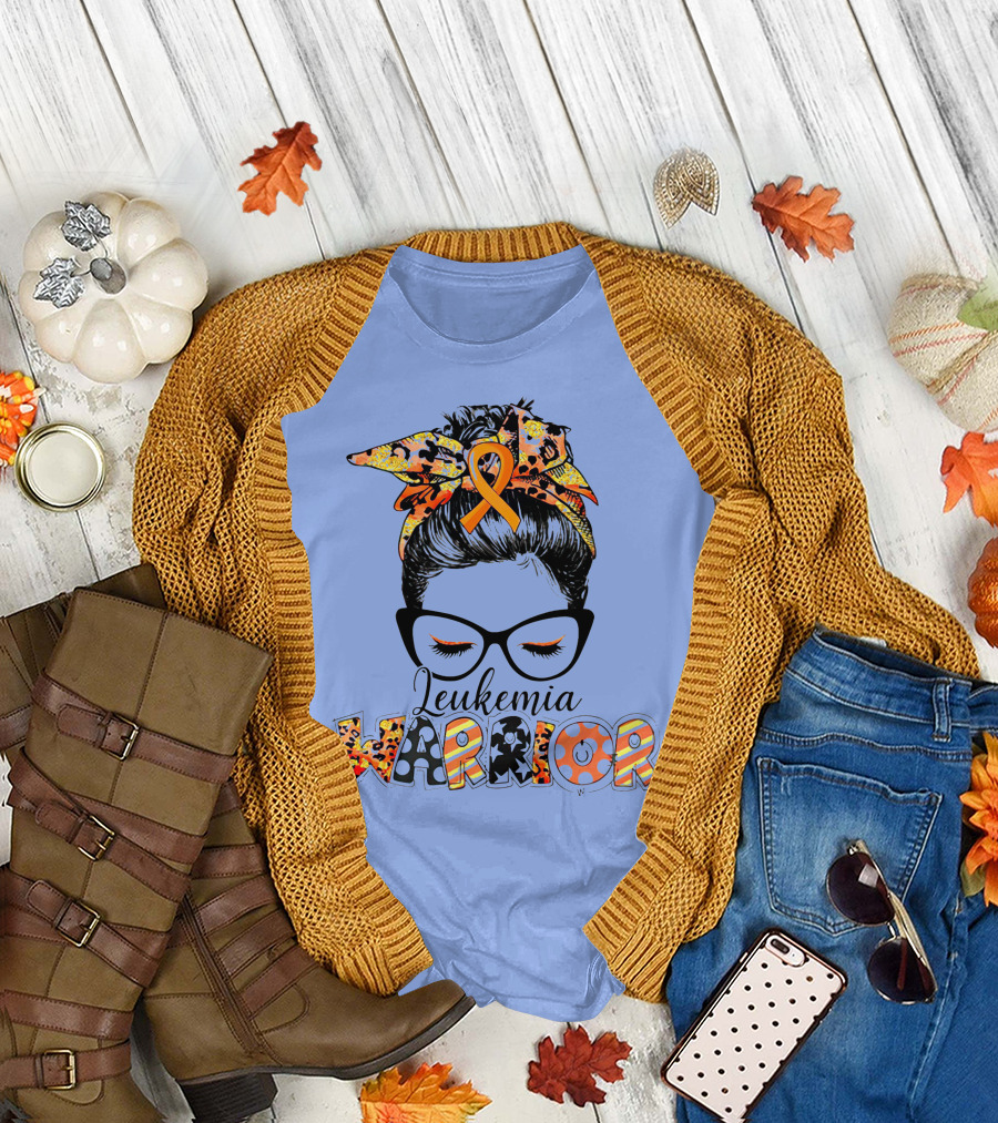 Leukemia Warrior Orange Ribbon Bandana Glasses Girl T-Shirt