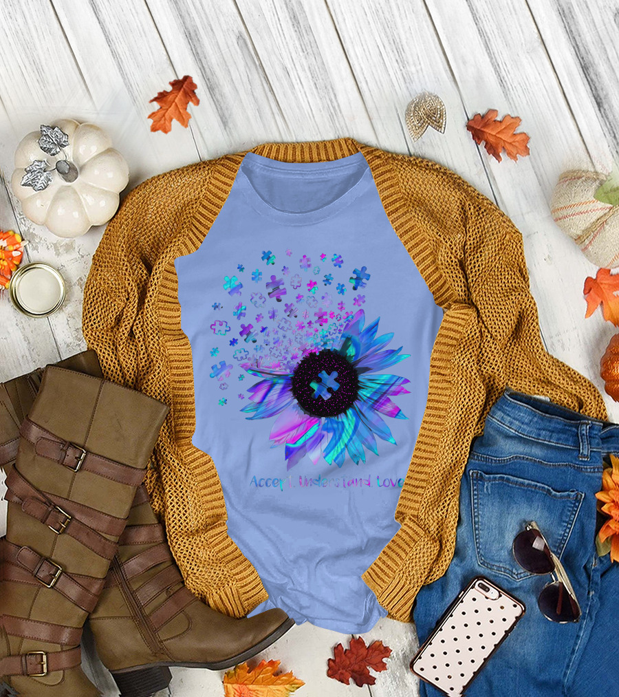 Accept Understand Love Autism Puzzle Flower T-Shirt