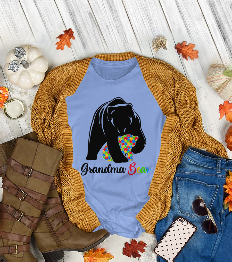 Grandma Bear Autism Awareness Family Lover T-Shirt