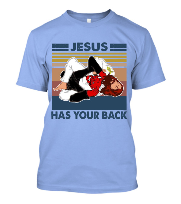 Jesus Has Your Back Retro Jiu Jitsu Grappling T-Shirt