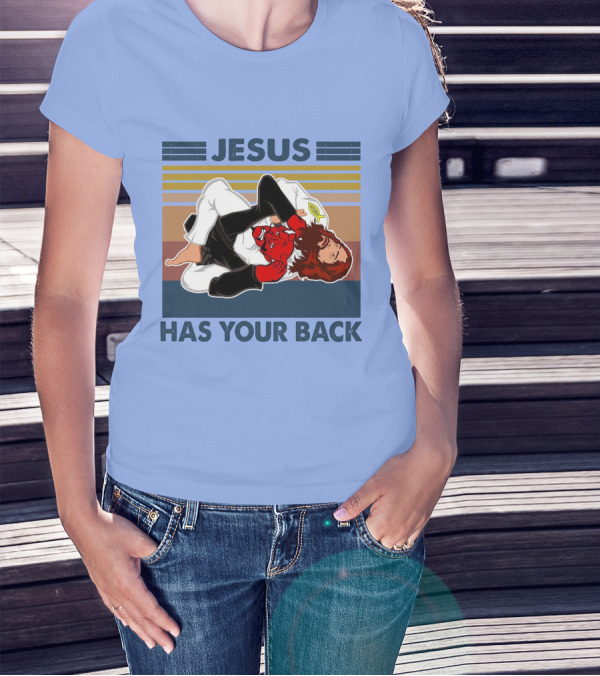 Jesus Has Your Back Retro Jiu Jitsu Grappling T-Shirt
