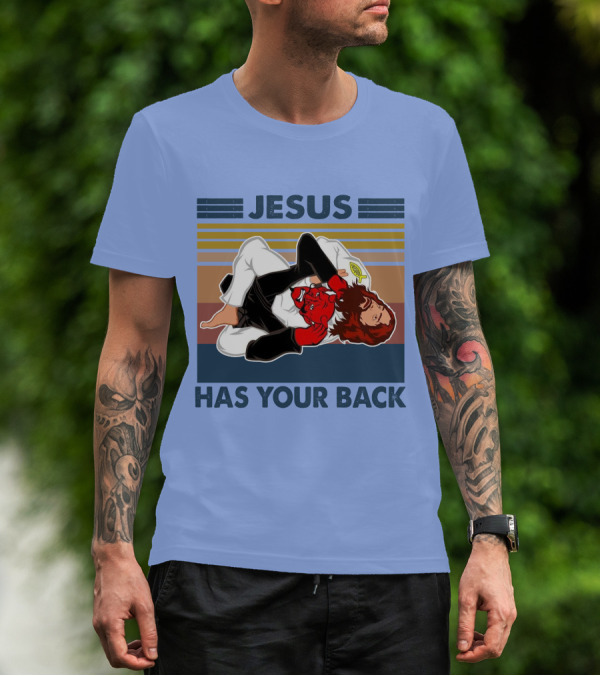 Jesus Has Your Back Retro Jiu Jitsu Grappling T-Shirt