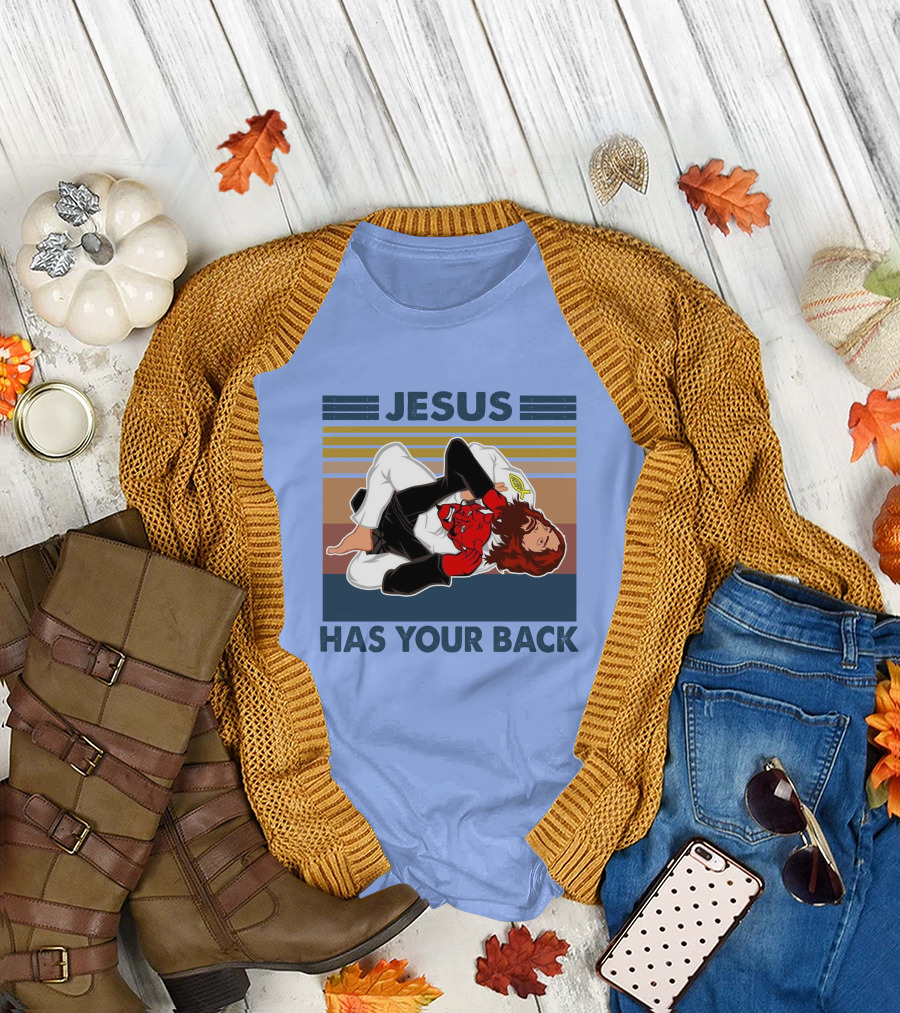 Jesus Has Your Back Retro Jiu Jitsu Grappling T-Shirt