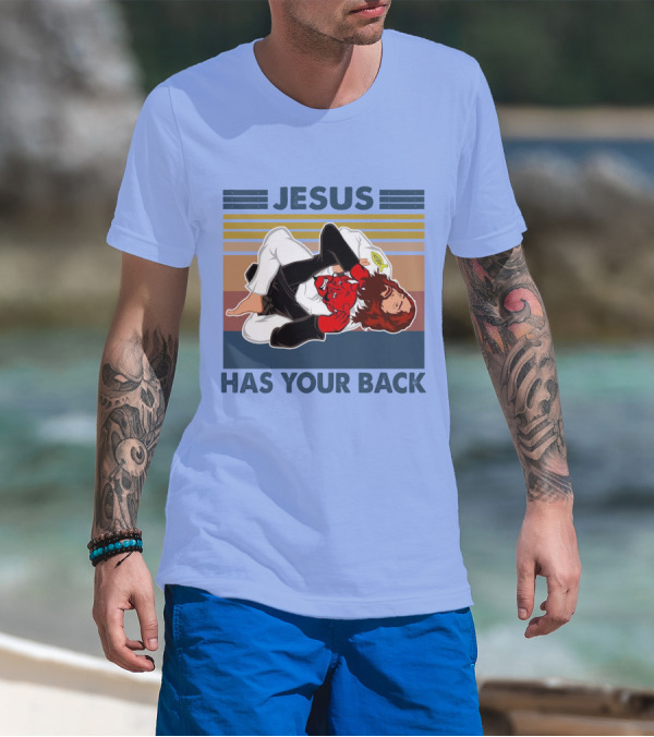 Jesus Has Your Back Retro Jiu Jitsu Grappling T-Shirt
