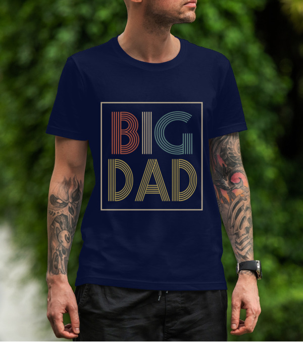BIG DAD Retro Striped Typography T-Shirt