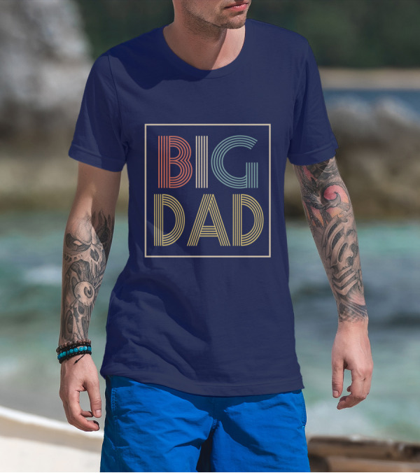 BIG DAD Retro Striped Typography T-Shirt