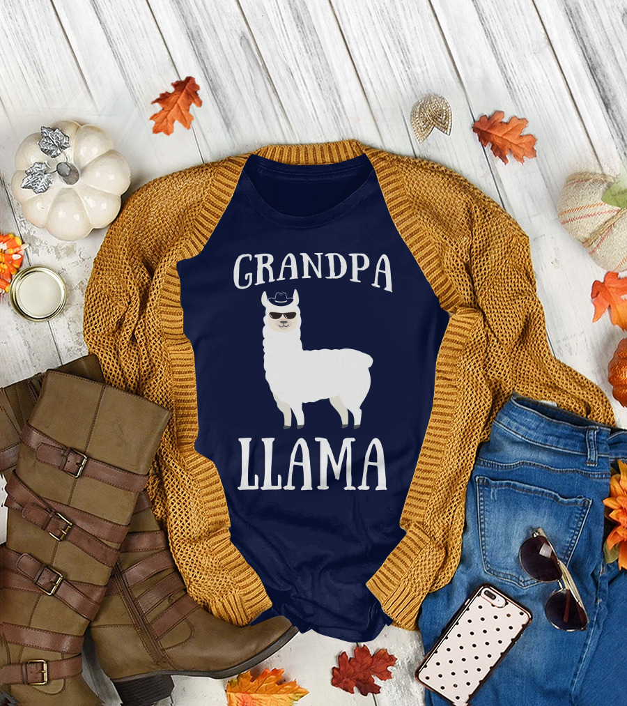 GRANDPA LLAMA Cool Hat Sunglasses T-Shirt