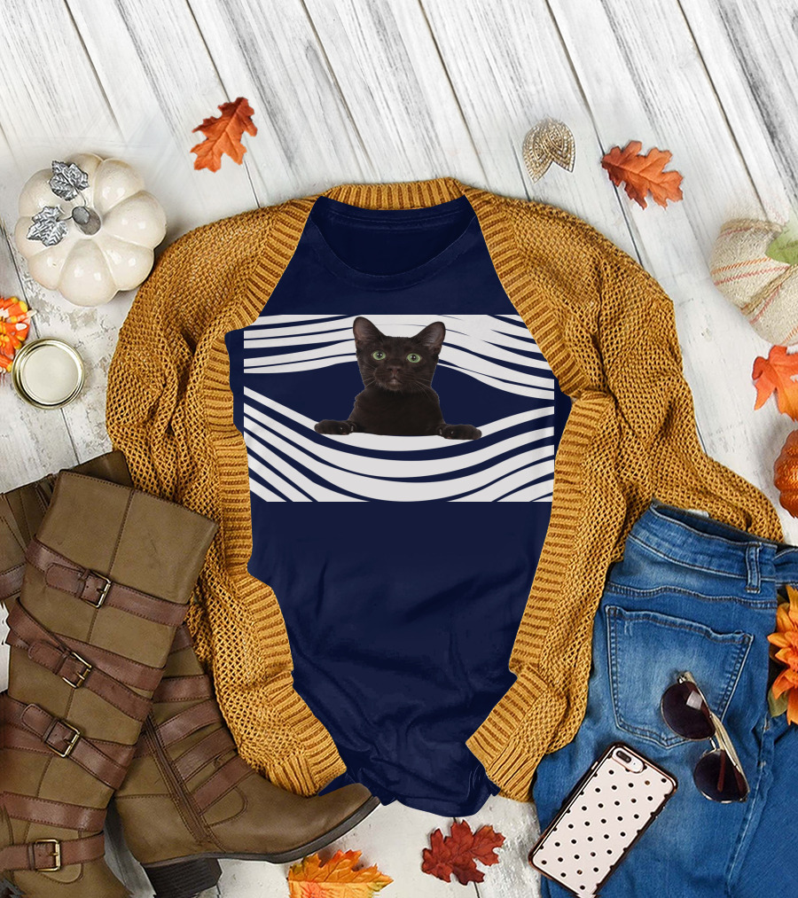 Havana Brown Cat Emerging from Striped Pattern FM Mask T-Shirt