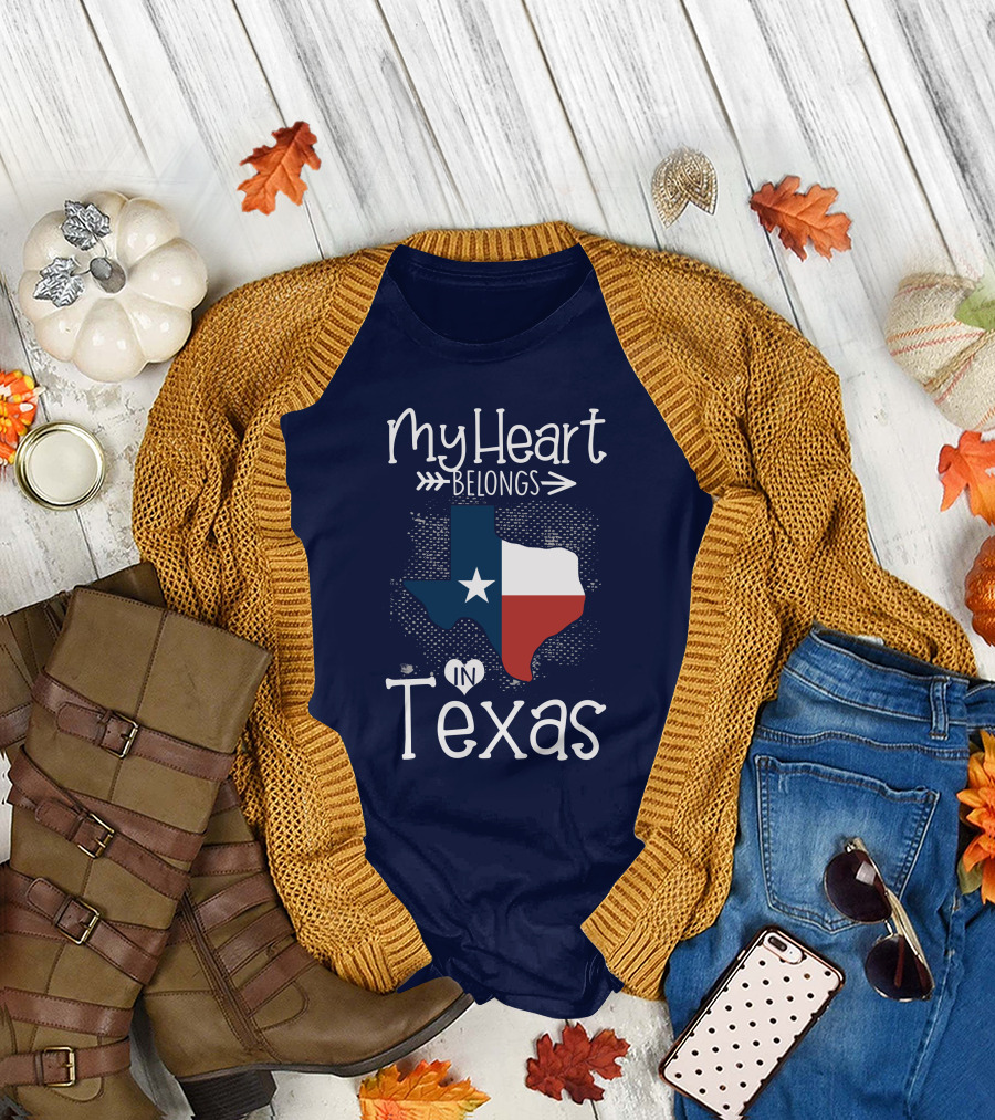 My Heart Belongs in Texas State Flag Map T-Shirt