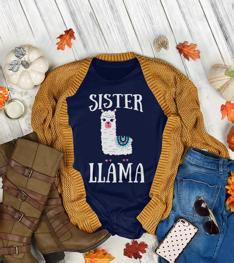 SISTER LLAMA Cute Llama with Colorful Blanket T-Shirt