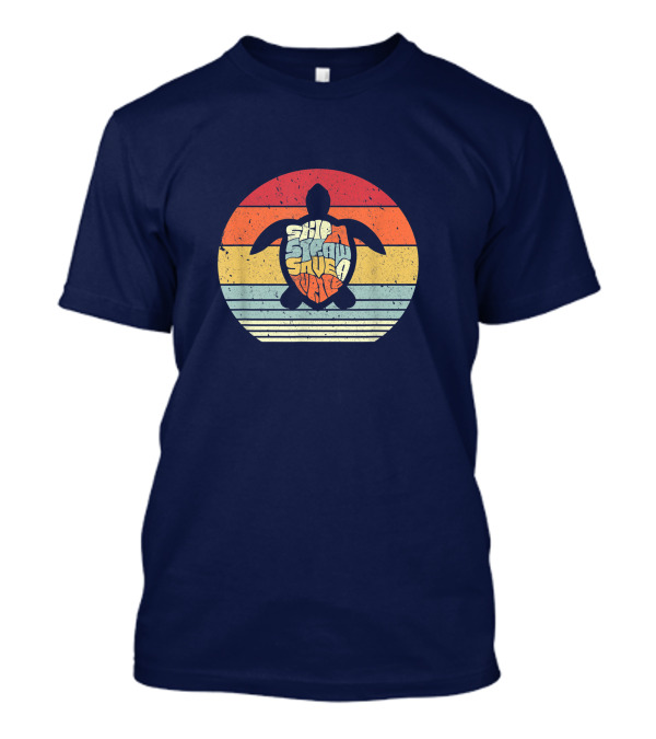 Skip A Straw Save A Turtle Retro Sunset T-Shirt