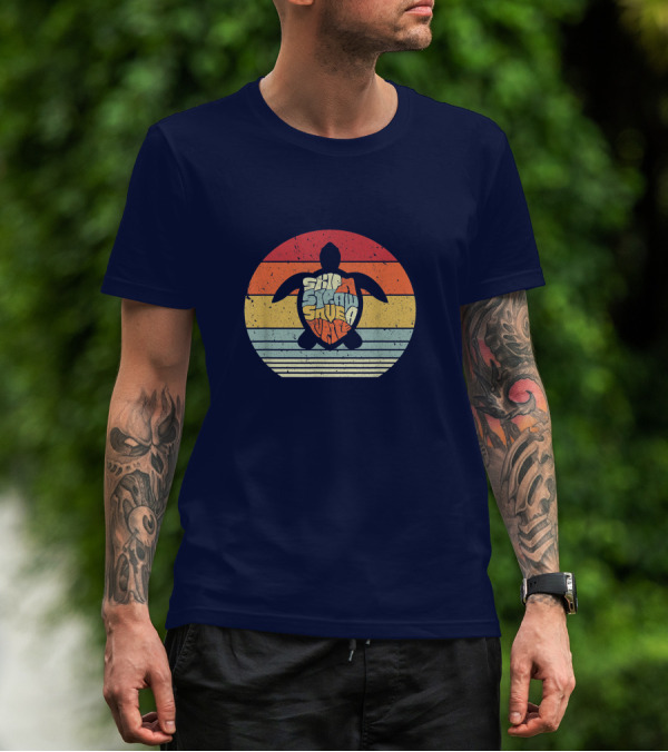 Skip A Straw Save A Turtle Retro Sunset T-Shirt