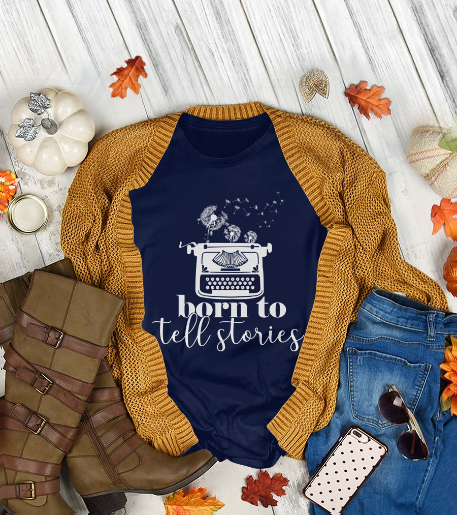 Born To Tell Stories Typewriter Dandelion T-Shirt