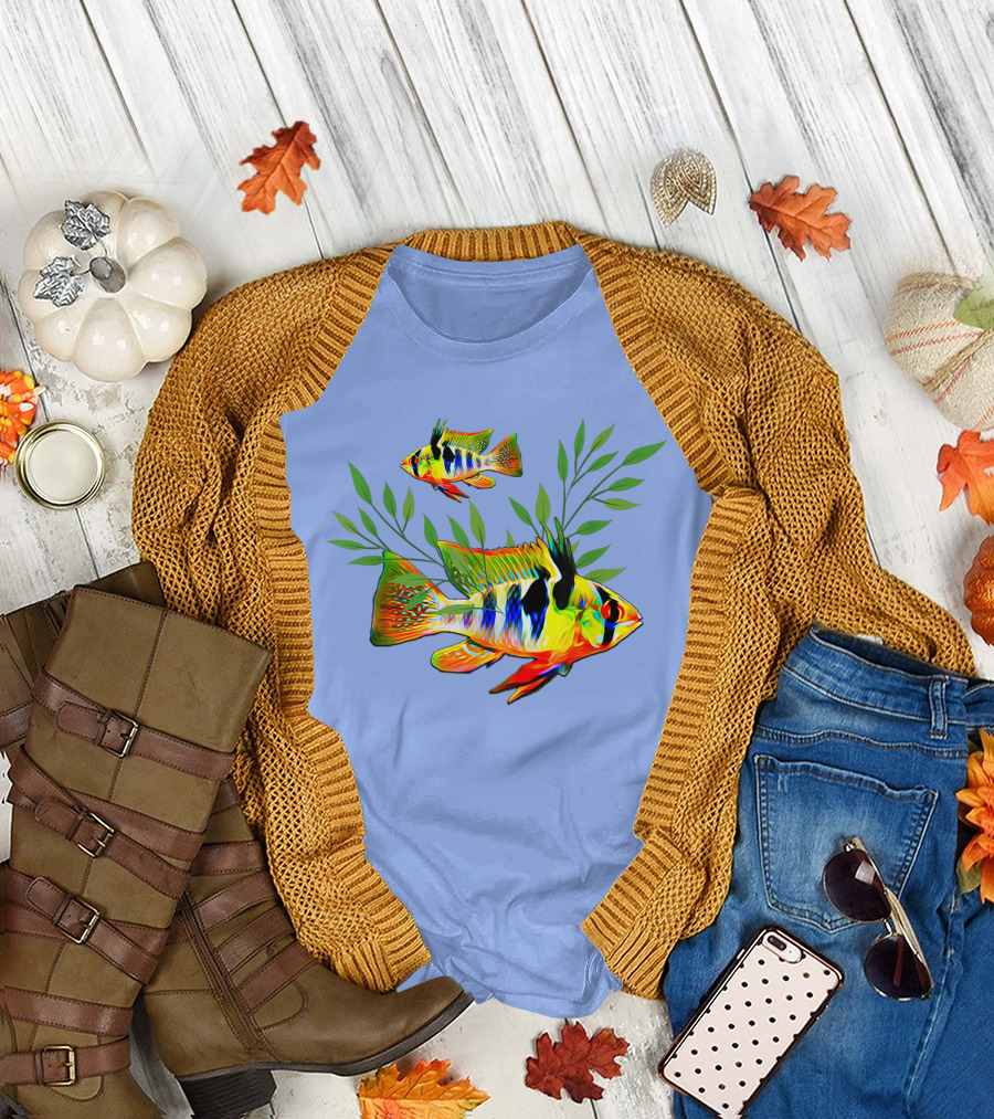 German Blue Rams Cichlids Dwarf Cichlid Aquarium Lovers Colorful Fish T-Shirt
