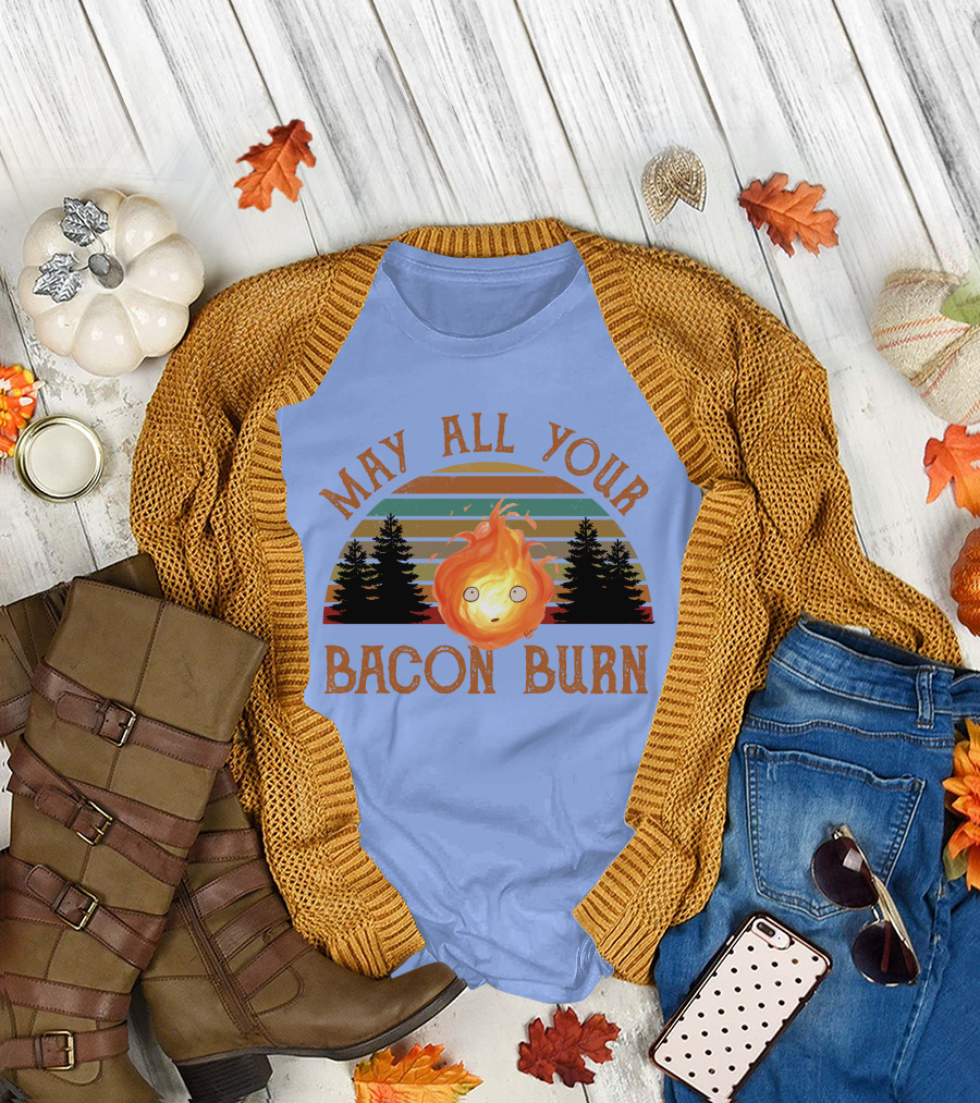 May All Your Bacon Burn Vintage Fire Character Retro Trees Sunset T-Shirt