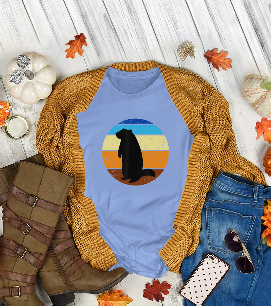 Groundhog Day Retro Silhouette Woodchuck Funny Bi-Color Circle T-Shirt