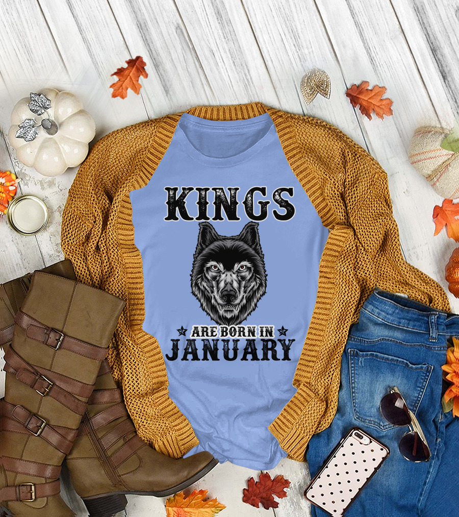 Kings Are Born in January Wolf T-Shirt