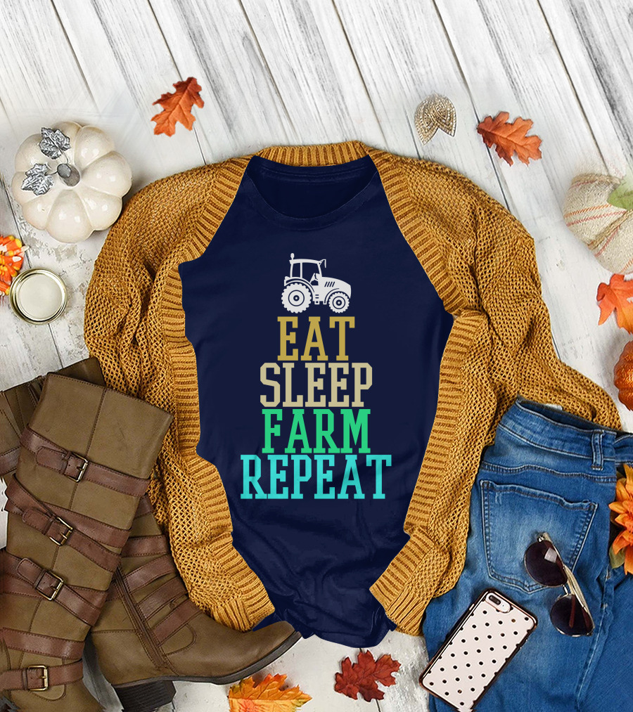 Eat Sleep Farm Repeat Tractor Motif T-Shirt