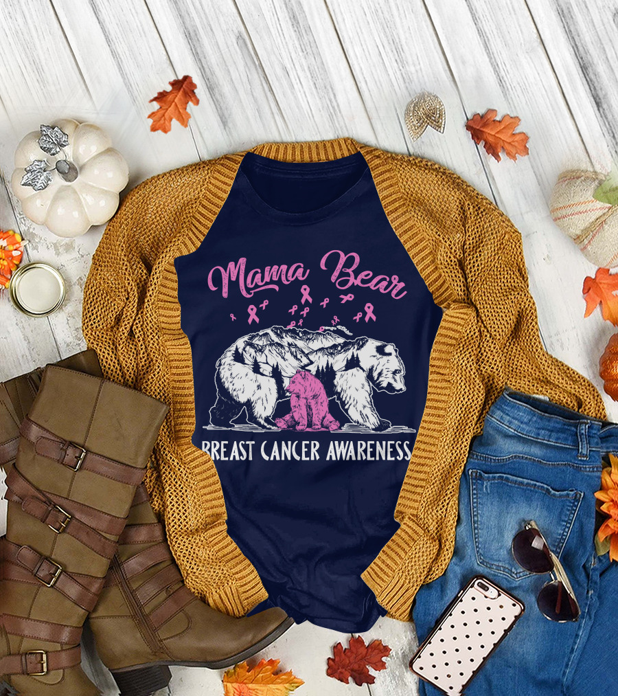 Mama Bear Breast Cancer Awareness Pink Ribbons and Bears T-Shirt