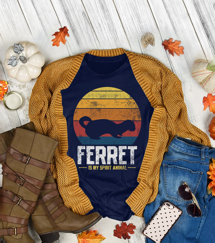 Ferret Is My Spirit Animal Retro Silhouette Navy Ferret T-Shirt