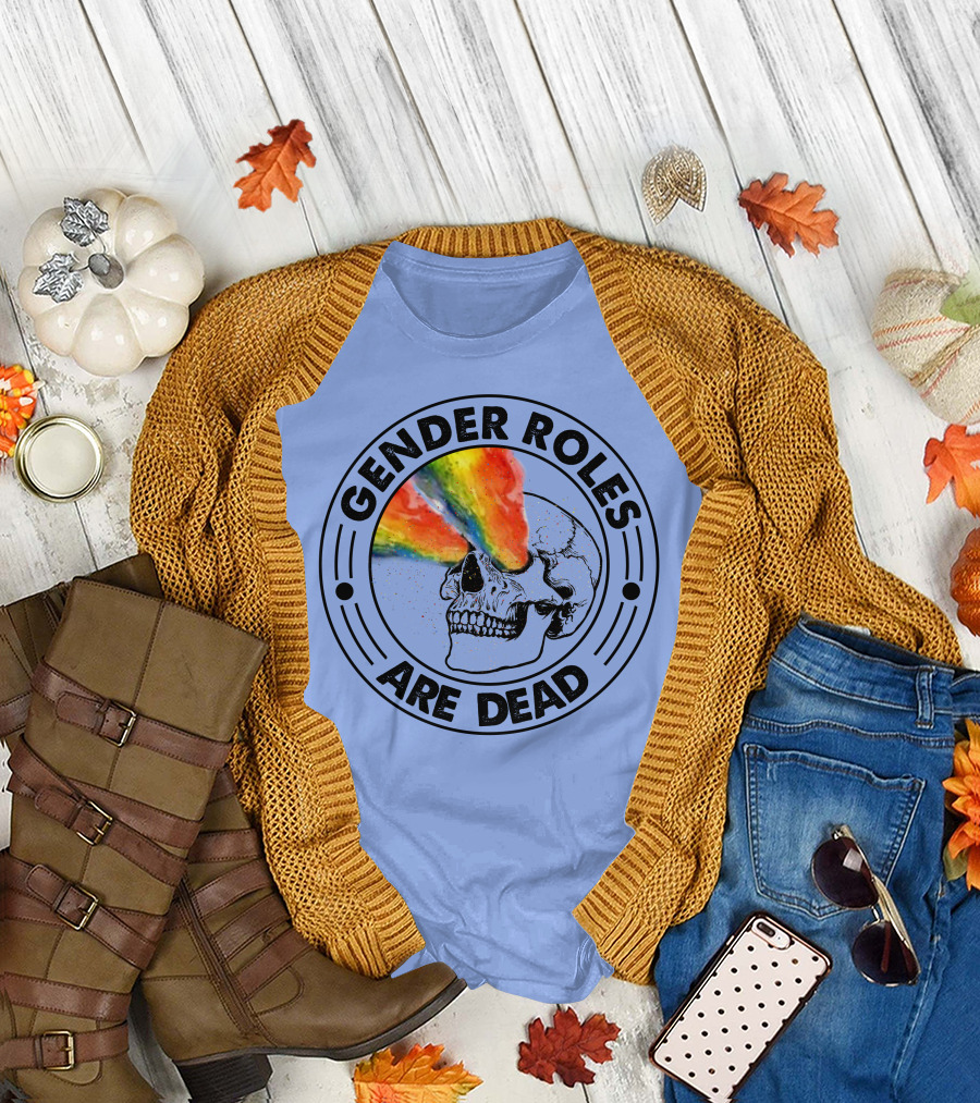 Gender Roles Are Dead Skull with Rainbow Beam T-Shirt