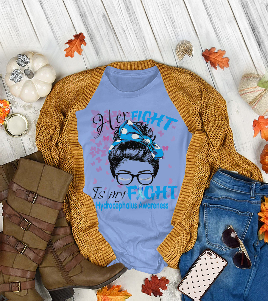 Her Fight Is My Fight Hydrocephalus Awareness Butterfly Glasses Bow T-Shirt