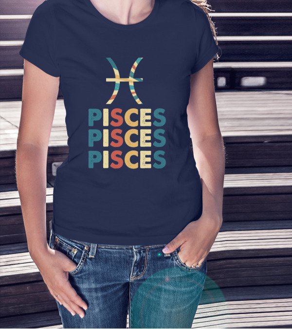 Pisces Rainbow Retro Zodiac Sign T-Shirt