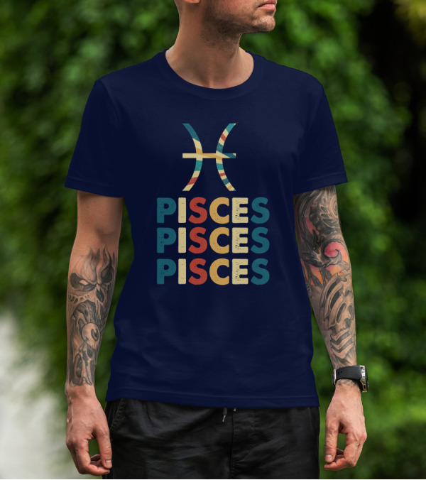 Pisces Rainbow Retro Zodiac Sign T-Shirt