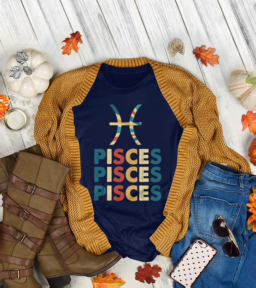 Pisces Rainbow Retro Zodiac Sign T-Shirt