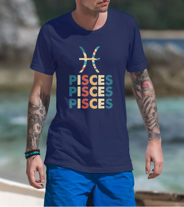 Pisces Rainbow Retro Zodiac Sign T-Shirt