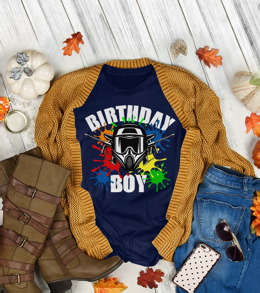 Birthday Boy Paintball Splash Party Mask Guns Cool T-Shirt